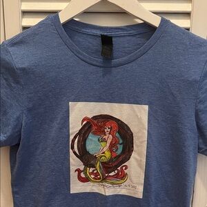 Blue (Small )Julie Lee Nersinger Art  T-Shirt with Mermaid Design.